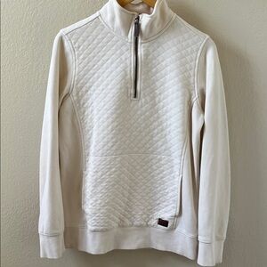 LL Bean Quarter Zip Quilted Sweater Size Small Tall Cream